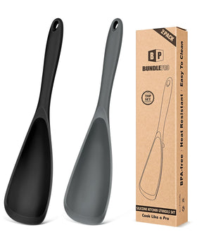BUNDLEPRO pack of 2 cooking spoons for non-stick cookware, safe silicone protects coatings.