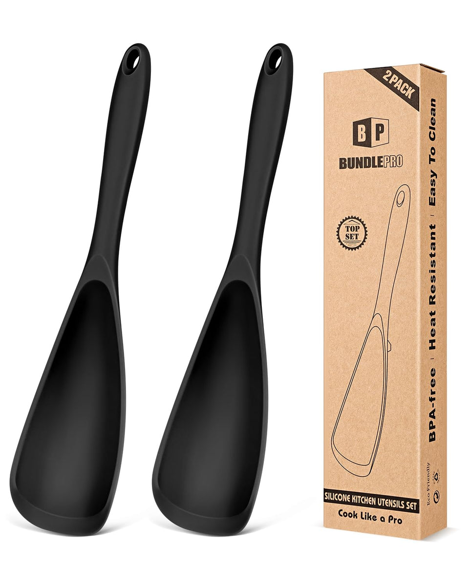 BUNDLEPRO Pack2 silicone spoons in one-piece design for safe non-stick cooking.