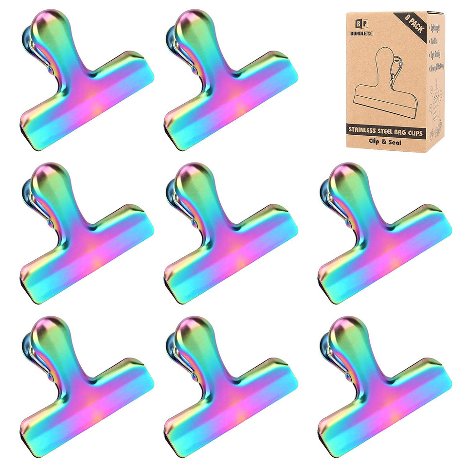 BundlePRO rainbow bag clips seal bags for freshness.
