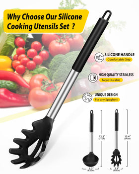 BundlePro silicone ladle spoon in black deep bowl serves soups and sauces.