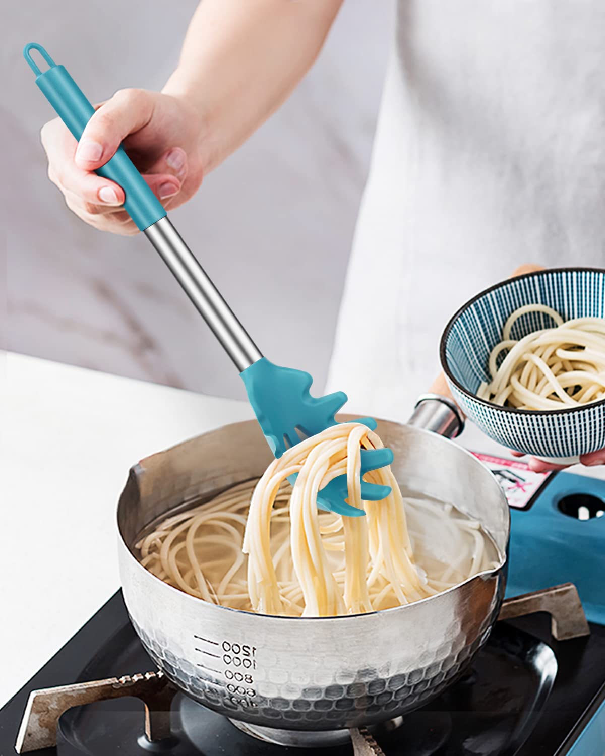 Bundlepro silicone pasta fork gray-blue serving for neat noodle portions