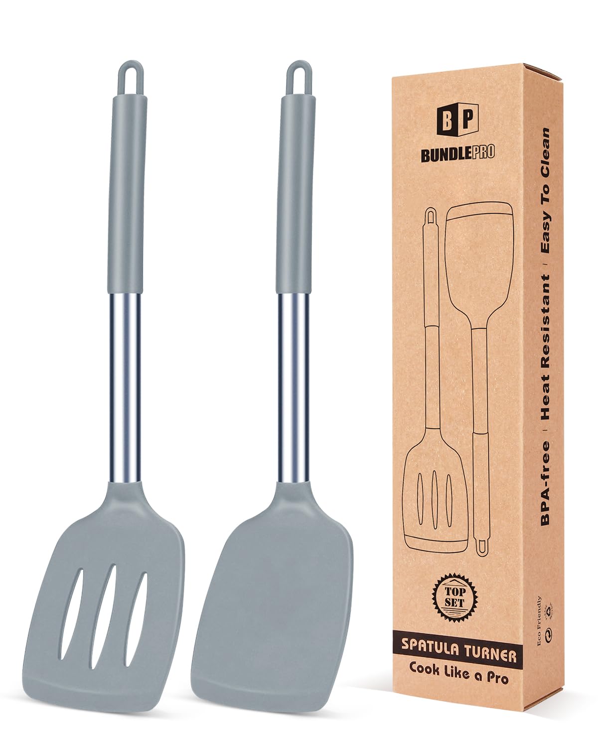 BundlePRO silicone solid turner gray for safe flipping on nonstick cookware