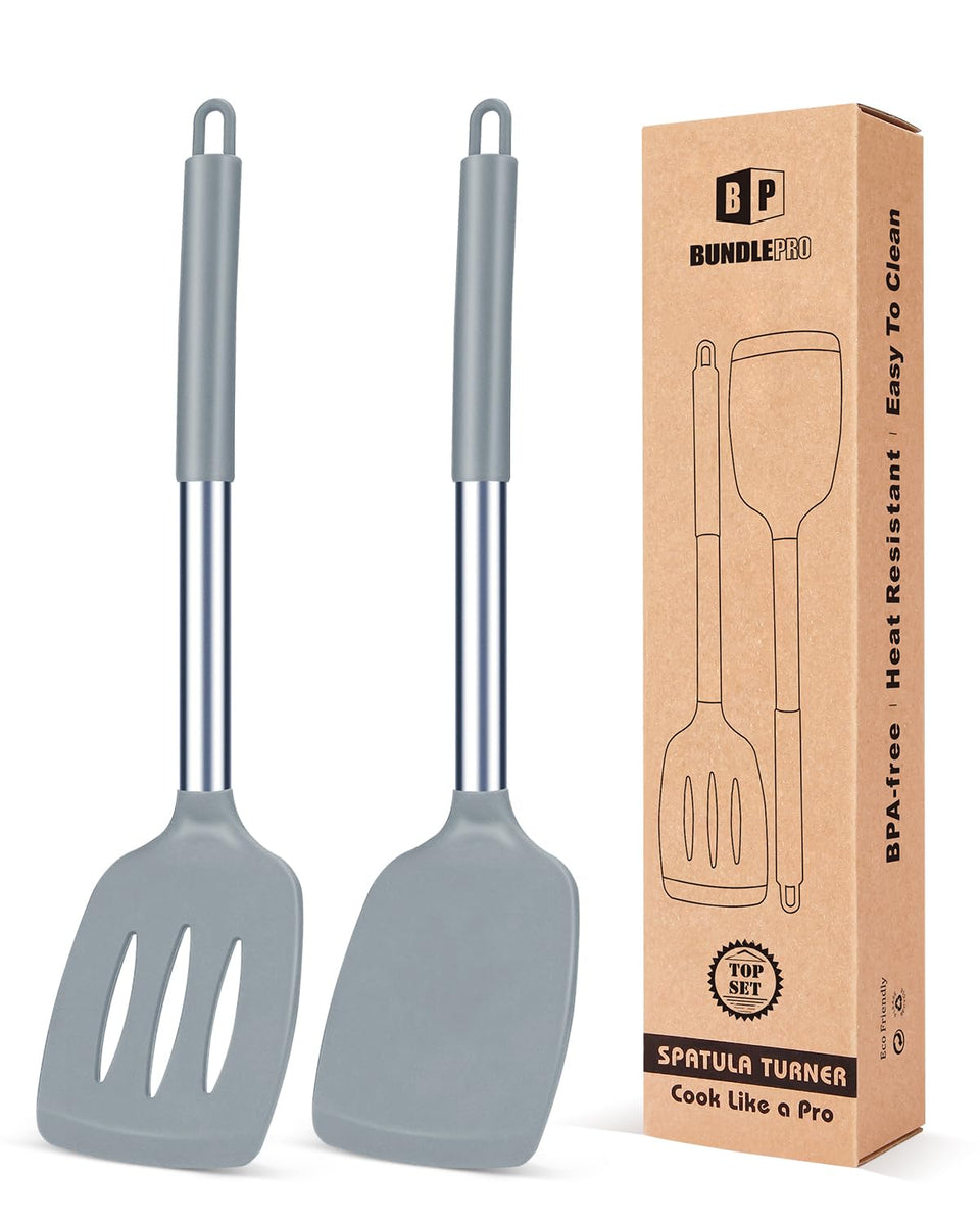 BundlePRO silicone solid turner gray for safe flipping on nonstick cookware