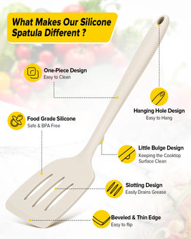 Bundlepro silicone spatula slotted over pan for draining