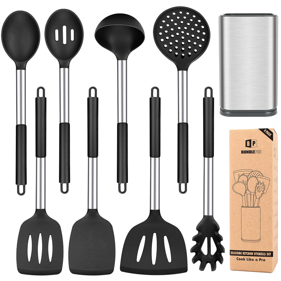 BundlePro silicone spatula-slotted for safe flipping on non-stick pans.