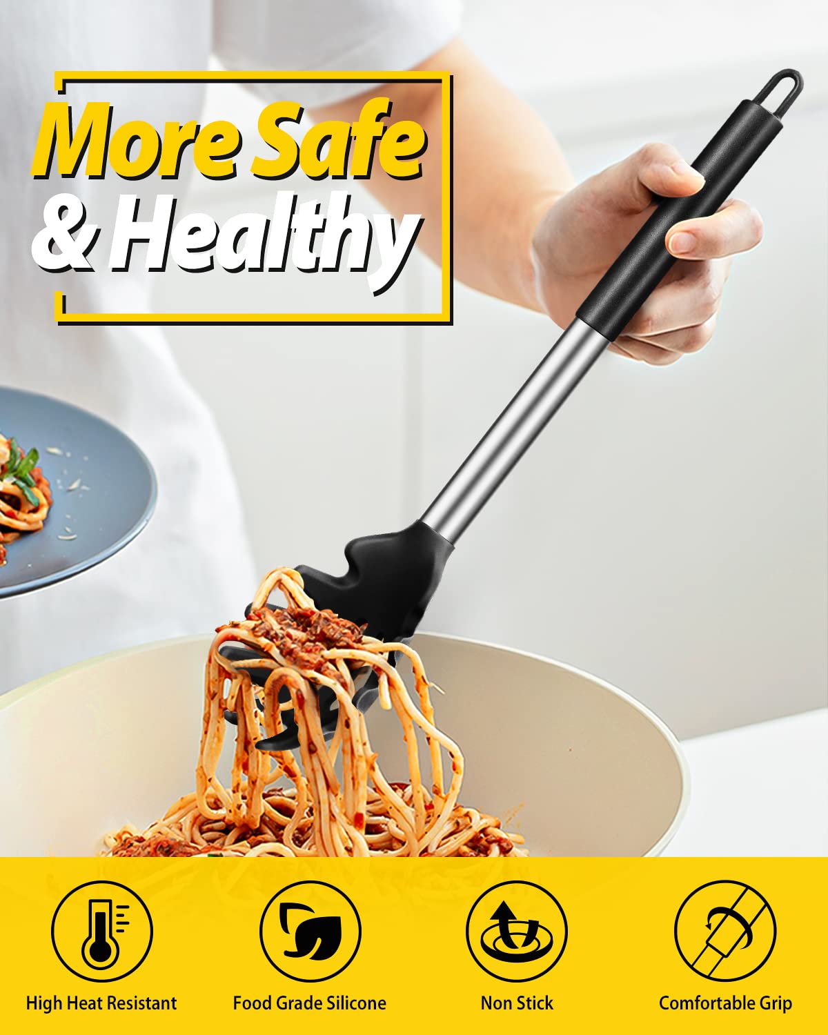 BundlePro silicone utensils with rust-resistant stainless steel core stay durable.