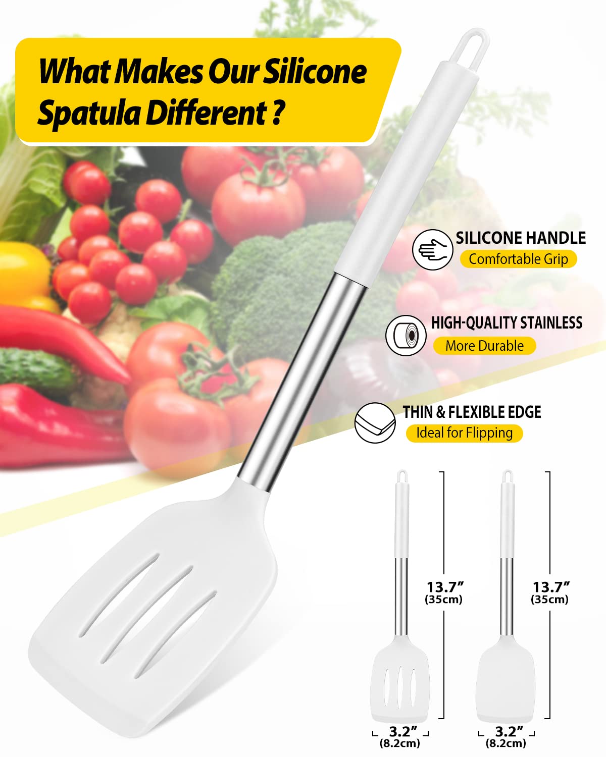 BundlePro slotted spatula pack-2 white for nonstick cookware