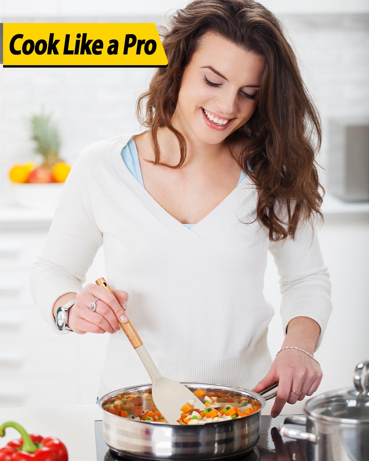 Bundlepro slotted spoon handles heat and draining with khaki design.