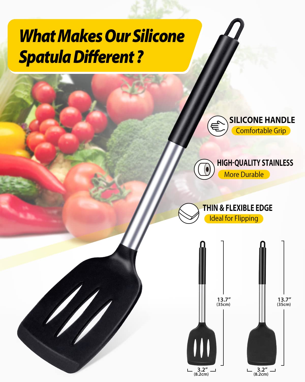 BUNDLEPRO slotted turner in black, high heat resistant for pancakes and eggs without sticking.