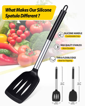 BUNDLEPRO slotted turner in black, high heat resistant for pancakes and eggs without sticking.