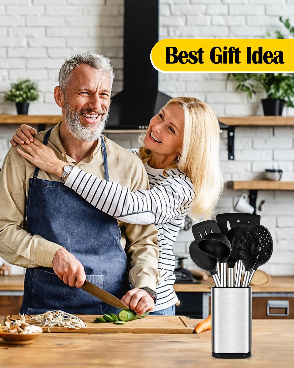 BundlePro stainless holder keeps utensils organized on the counter.