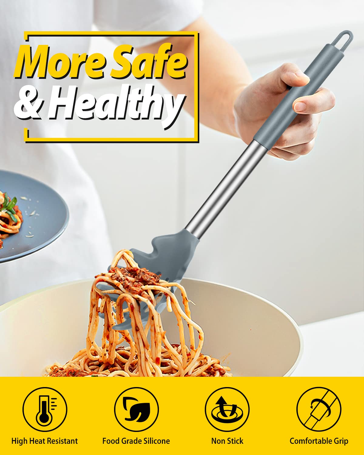 Bundlepro stainless-steel core pasta fork gray-blue for durable cooking