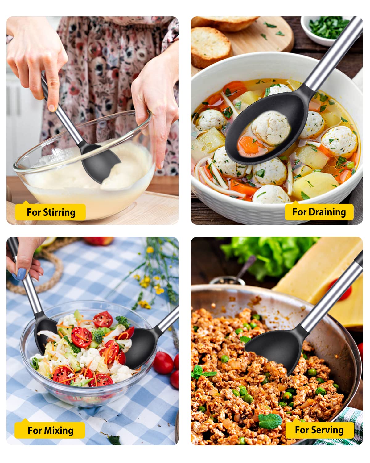 BUNDLEPRO stainless steel handle spoons stay sturdy and comfortable during prep.