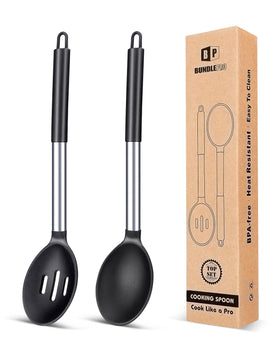 BUNDLEPRO two large silicone spoons for versatile cooking and serving.