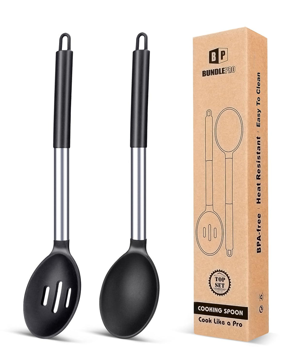 BUNDLEPRO two large silicone spoons for versatile cooking and serving.