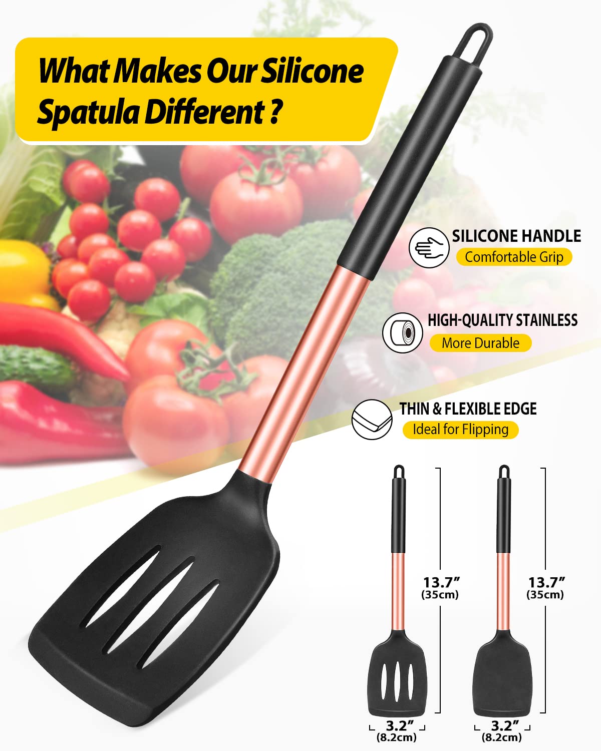 BUNDLEPRO turner handle close-up with anti-scald grip for comfortable cooking