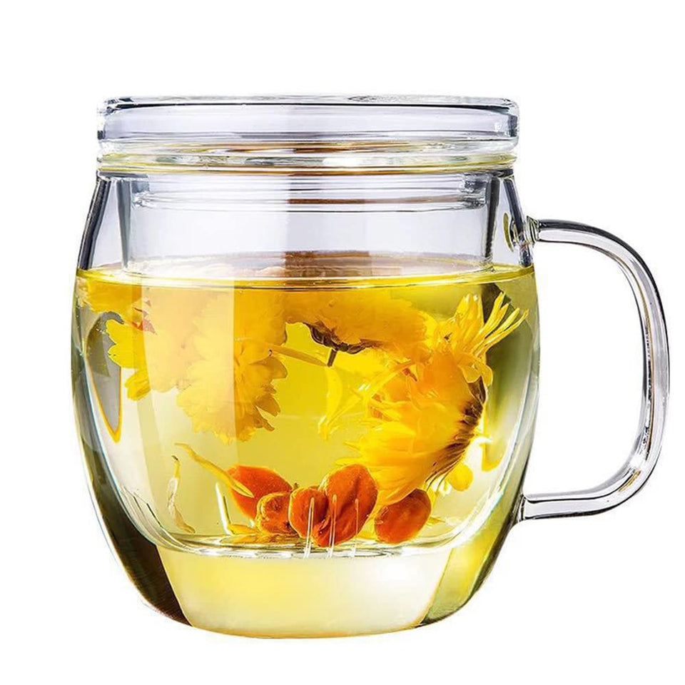 Bunhut glass tea cup with infuser lid 500ml for easy brewing.