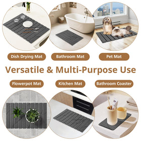 Bunmery dark gray mat hides stains with a marble-inspired surface design.