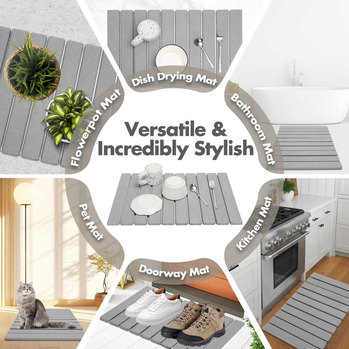 Bunmery diatomaceous earth mat with included accessories seen together.
