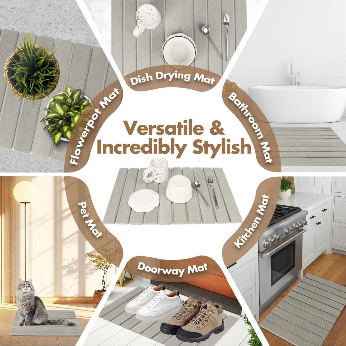 Bunmery kitchen mat includes sanding tool for setup and care.