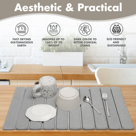 Bunmery large stone drying mat on counter setup showing quick-dry performance.