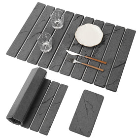 Bunmery large stone drying mat on counter with dark gray marble pattern, keeps surfaces dry.