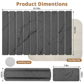 Bunmery small stone drying mat in dark gray marble pattern, doubles as a coaster for drinks.