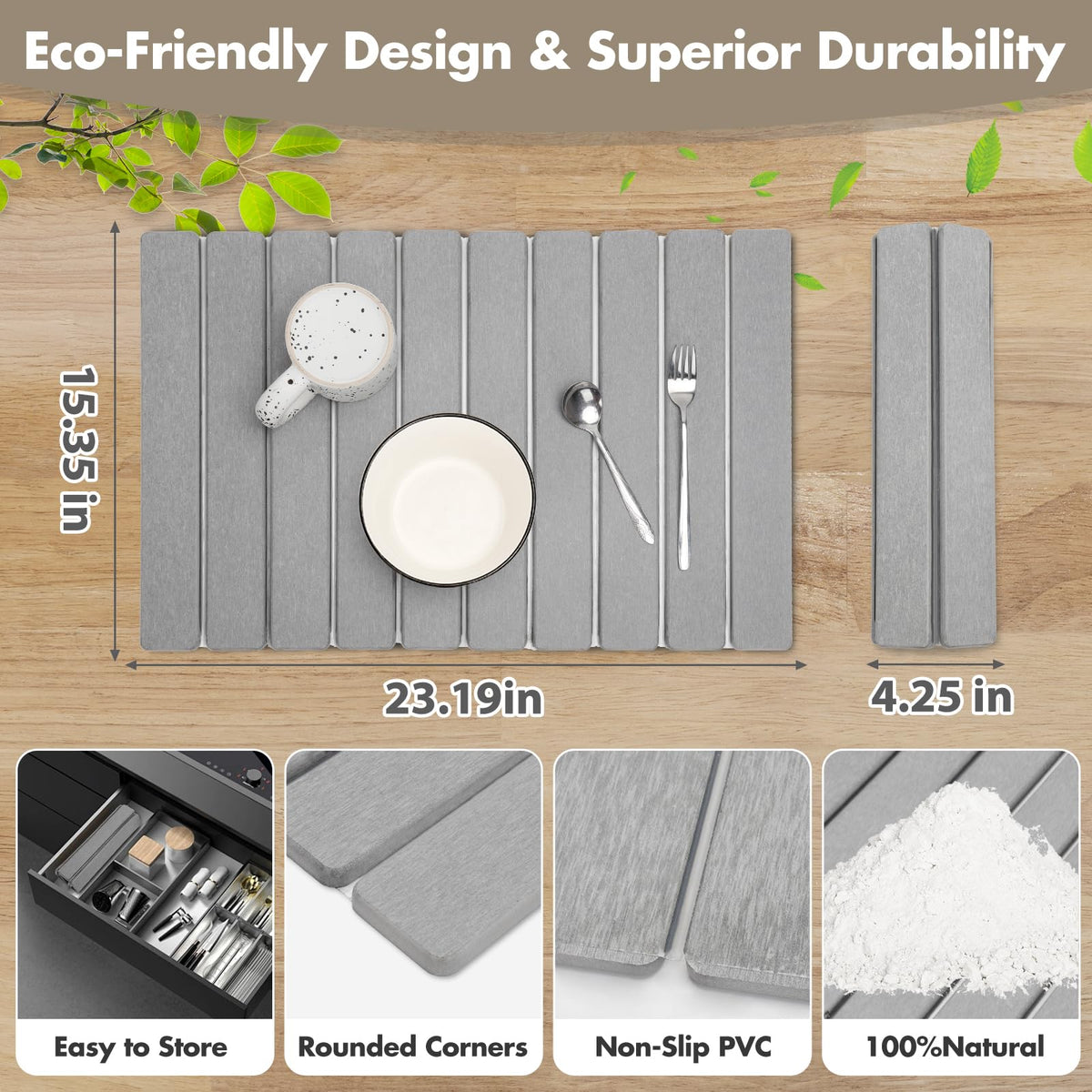 Bunmery stone drying mat collapsed for compact storage and portability.