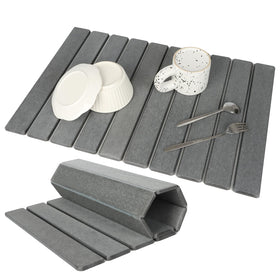 Bunmery stone drying mat on kitchen counter showing fast moisture absorption
