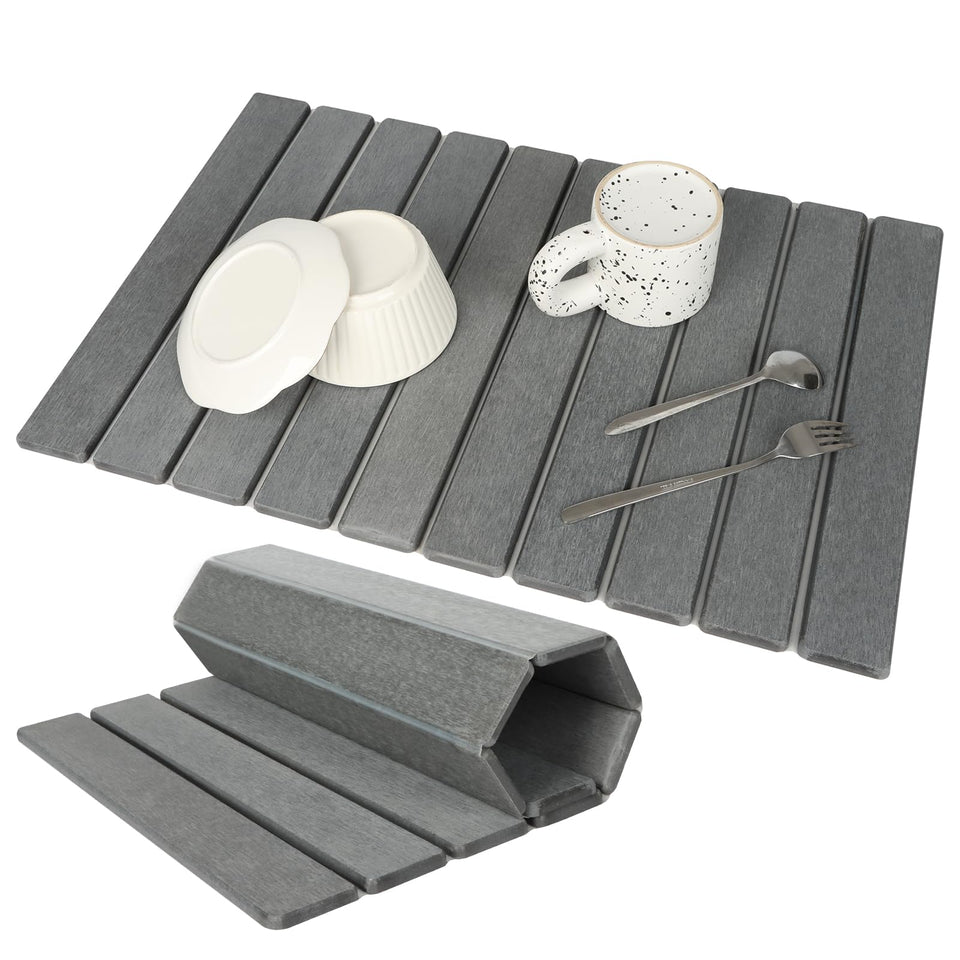 Bunmery stone drying mat on kitchen counter showing fast moisture absorption