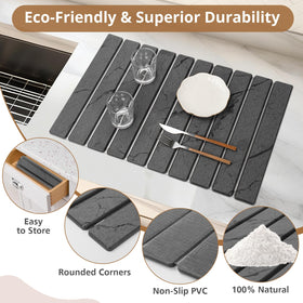 Bunmery stone drying mat folded for compact storage in a cabinet or drawer.