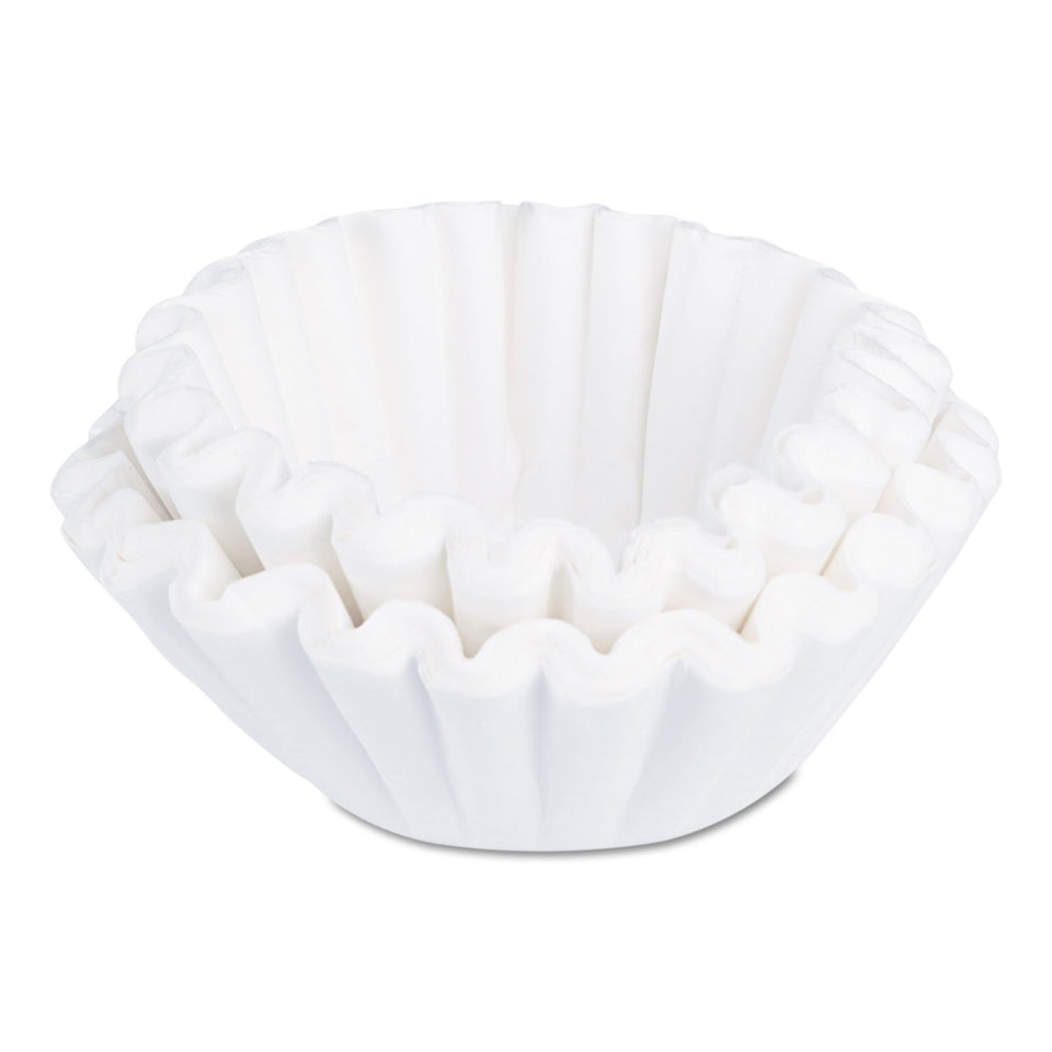 BUNN 8-12 cup filters for universal basket brewers, promoting even extraction.