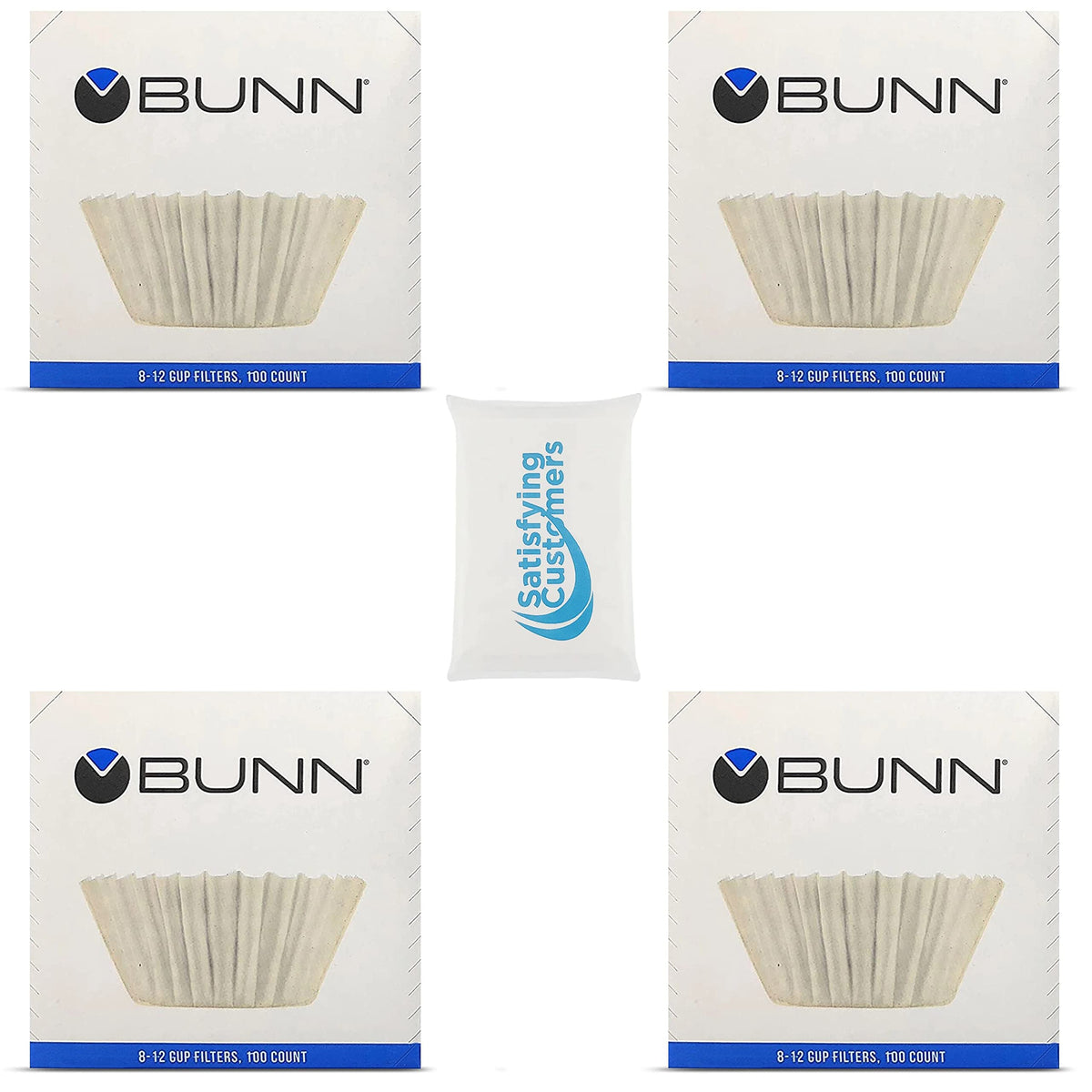 BUNN coffee filter 4-pack with 100-count for smooth, sediment-free brews.