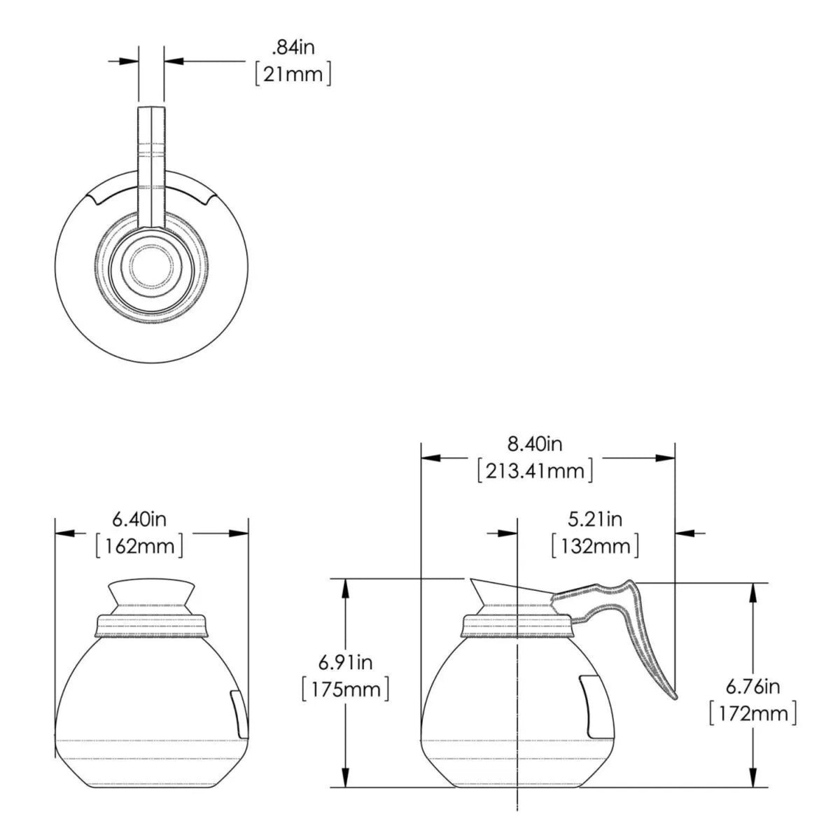 Bunn decanter with ergonomic handle for easy pouring.