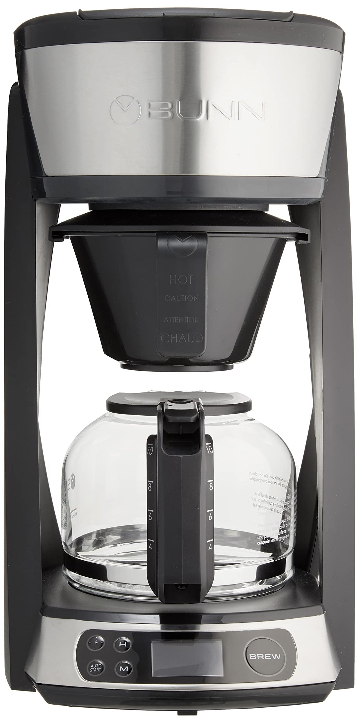 BUNN HB Heat N Brew front view in stainless steel for stylish home use.