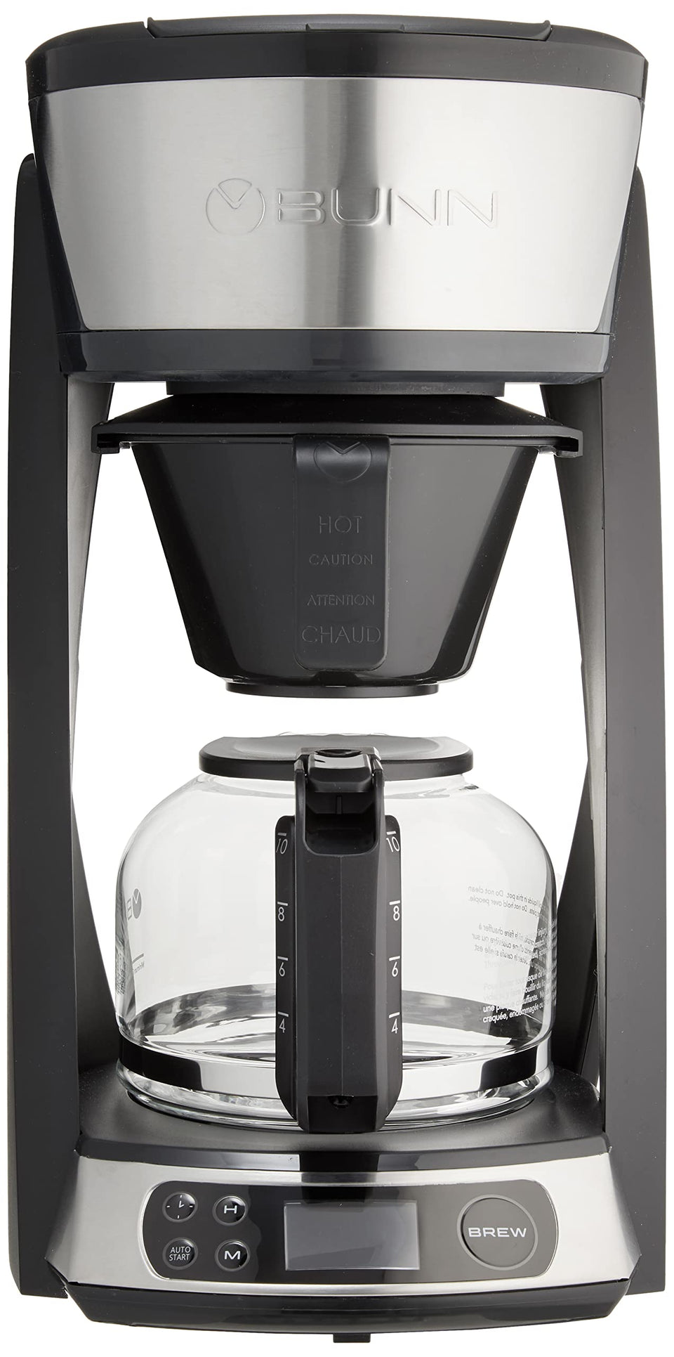BUNN HB Heat N Brew front view in stainless steel for stylish home use.
