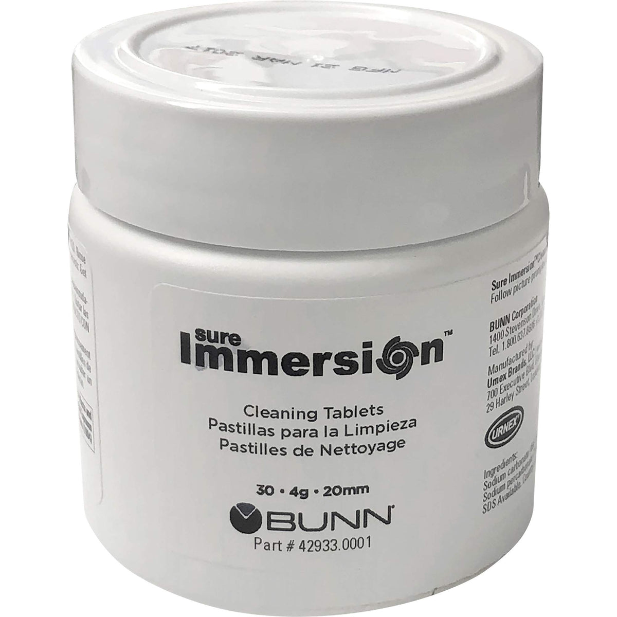 Bunn Sure Immersion cleaning tablet jar ready for routine maintenance