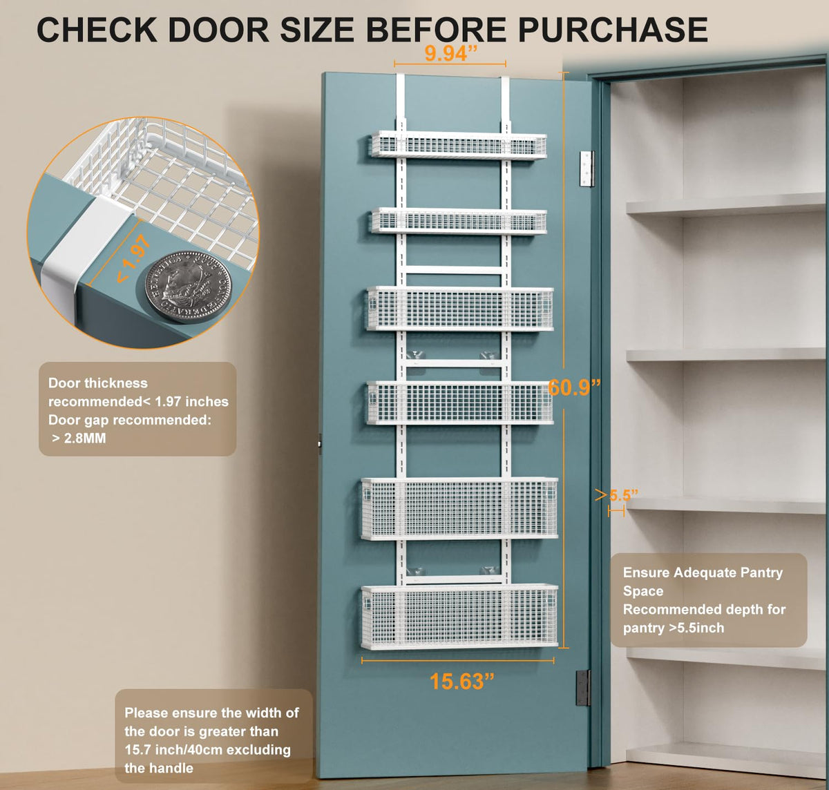 Bunoxea over-the-door spice rack hanging for easy access and organization.