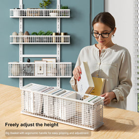 Bunoxea pantry organizer with mesh guardrail to keep items secure.