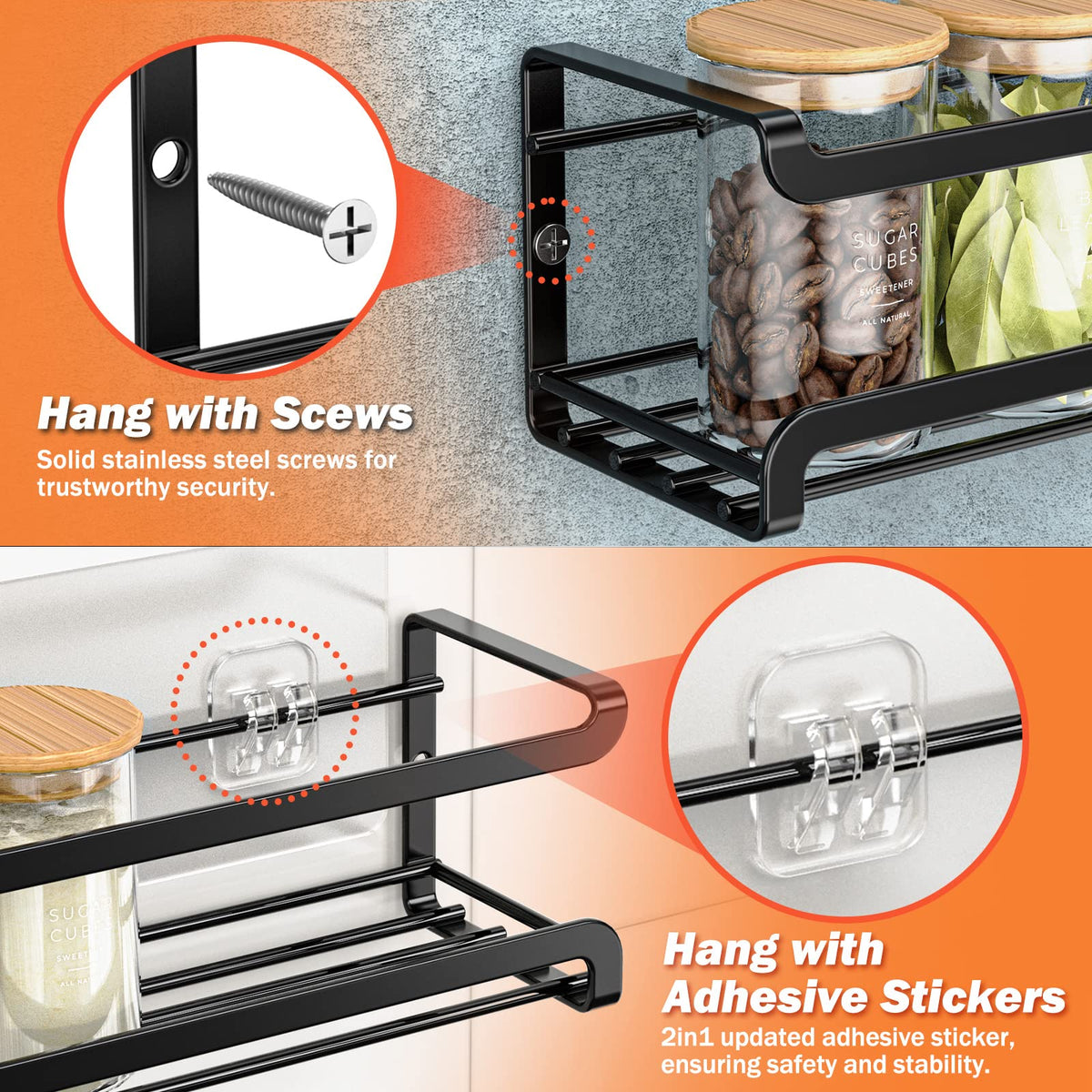 Close-up of Bunoxea Spice Rack durable powder-coated finish