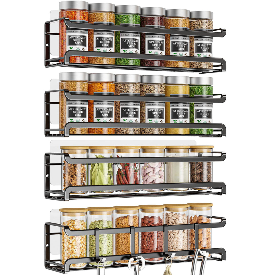 Bunoxea Spice Rack 4-Pack front view showing organized jars
