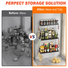 Bunoxea spice rack with adhesive option, drill-free secure installation.