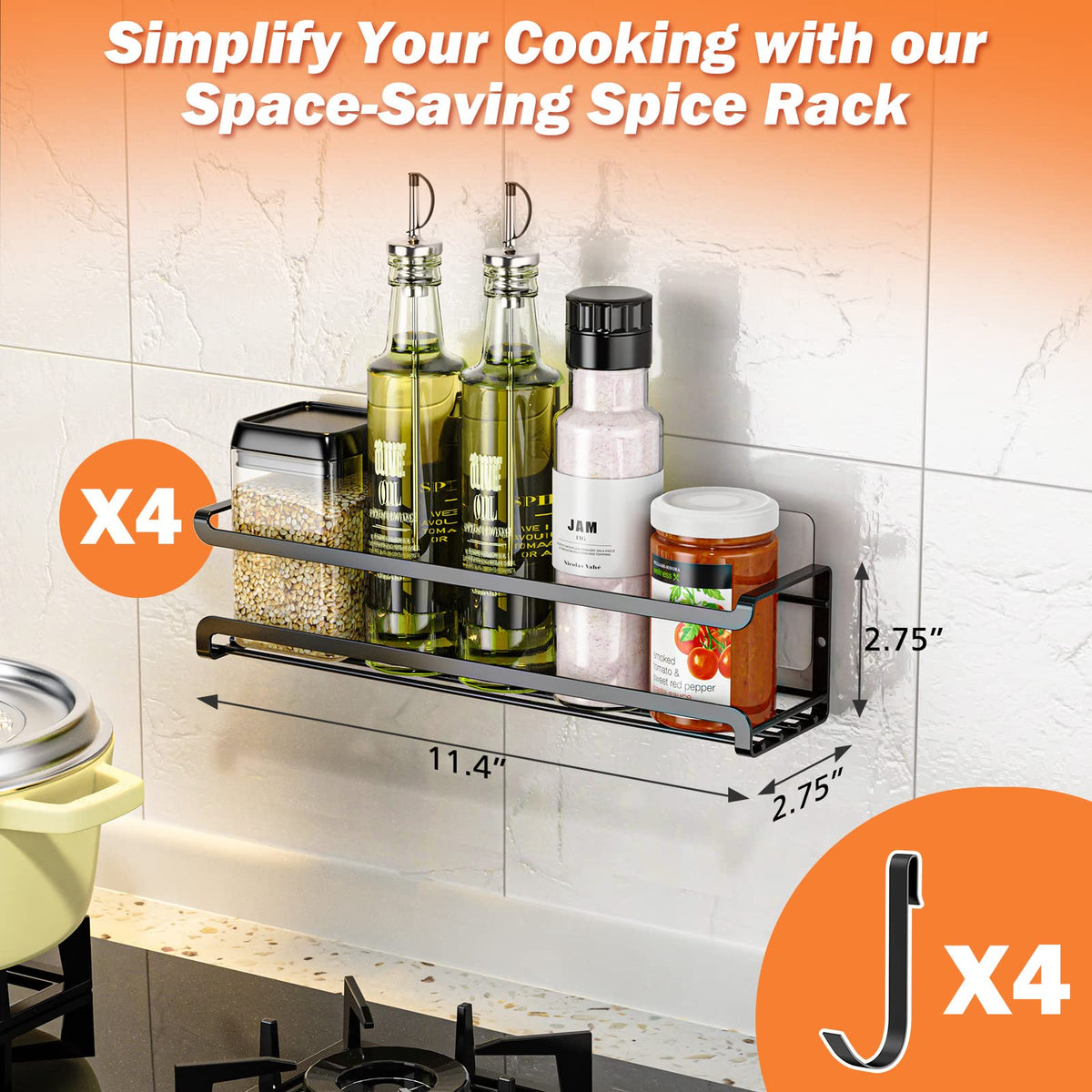 Bunoxea Spice Rack black finish enhances kitchen decor