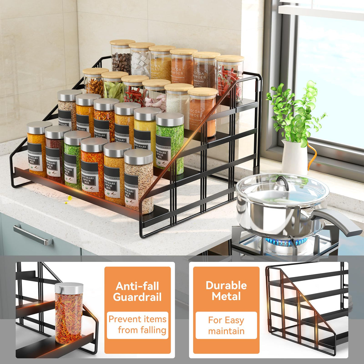 Bunoxea premium metal construction provides durable kitchen organization.