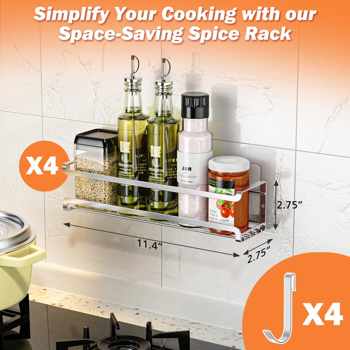 Bunoxea Spice Rack organized pantry view with four racks