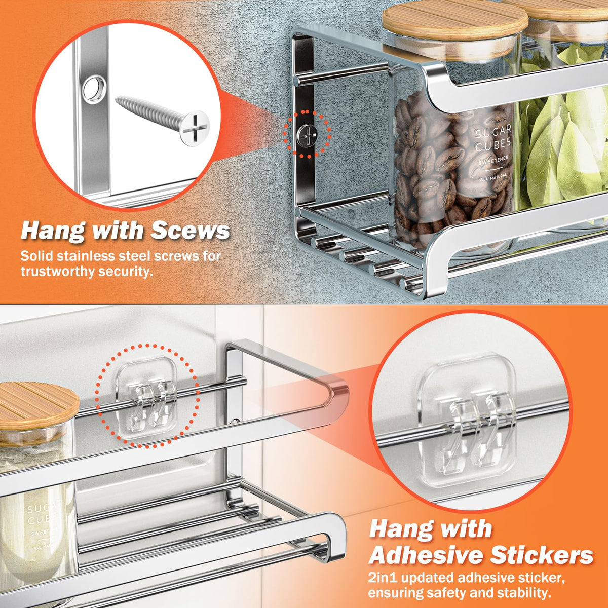 Bunoxea Spice Rack side guards close-up emphasizes stability and spill prevention