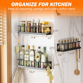 Bunoxea spice rack sleek black finish, stylishly complements kitchen decor.