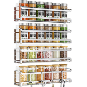 Bunoxea Spice Rack 4-Pack wall mount close-up with chrome finish and space-saving design