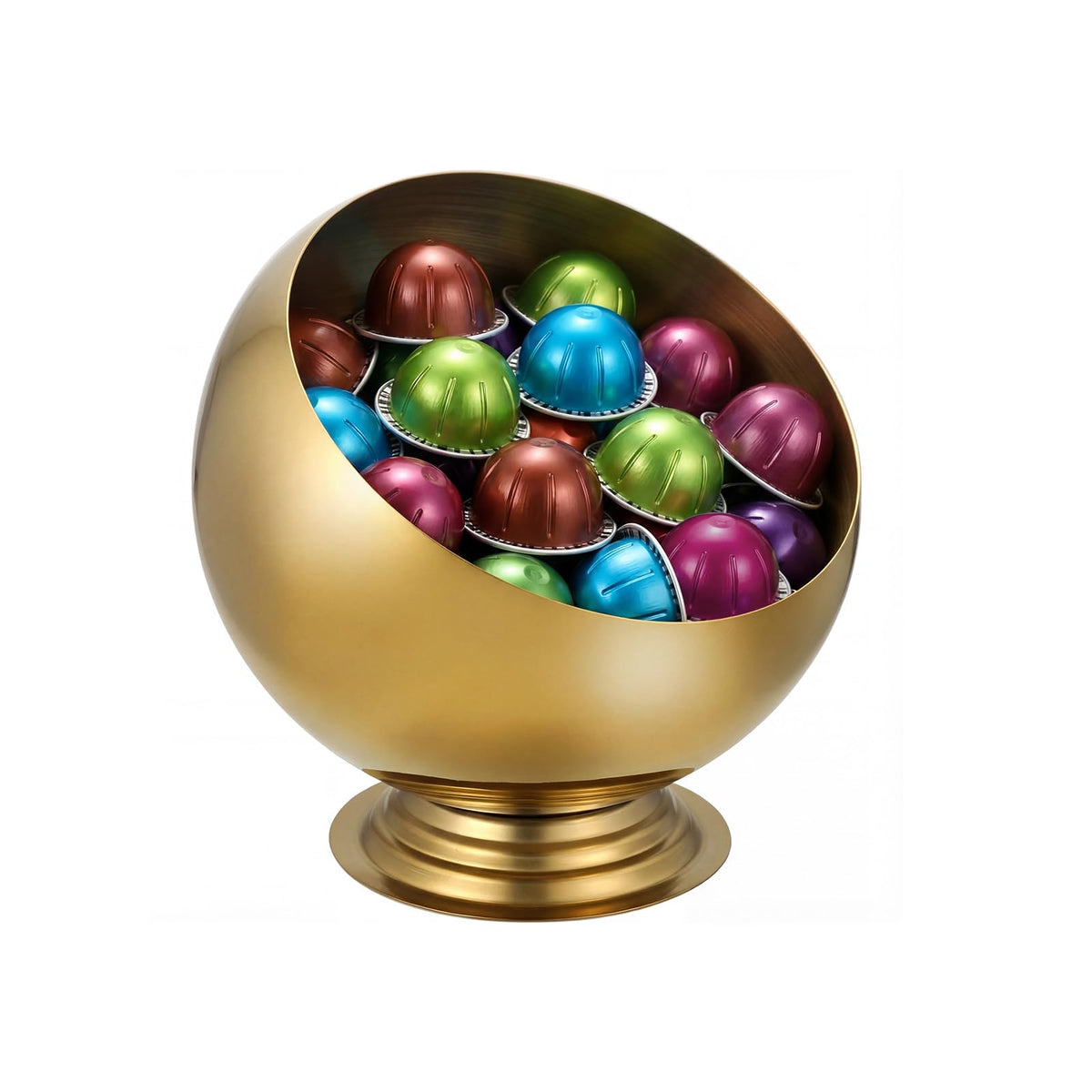BUNTEY gold coffee pod holder, front view, keeps K-Cups neatly organized on the counter