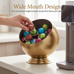 BUNTEY gold coffee pod holder, side view, stylish storage for capsules and more